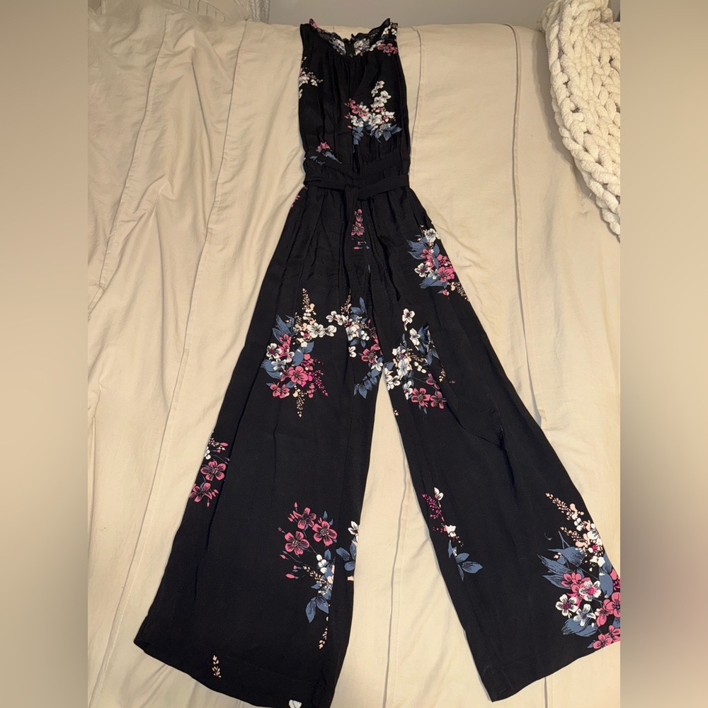 XS LOFT Womens Jumpsuit Sleeveless Floral Black Pink